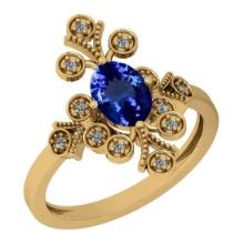 Certified 2.07 Ctw VS/SI1 Tanzanite And Diamond 14K Yellow Gold Vintage Style Ring