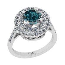 2.39 Ctw I2/I3 Treated Fancy Blue And White Diamond 10K White Gold Engagement Halo Ring