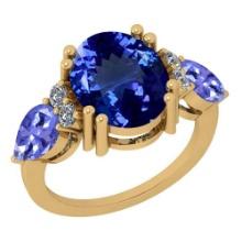 Certified 7.11 Ctw VS/SI1 Tanzanite and Diamond 14K Yellow Gold Vintage Style Ring
