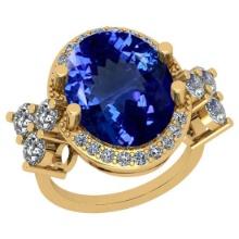 10.40 Ctw VS/SI1 Tanzanite And Diamond 18K Yellow Gold Vintage Style Wedding Halo Ring