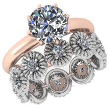 Certified 2.69 Ctw Diamond I1/I2 Two-Tone 2 Pc Engagement 10K Rose And White Gold Ring