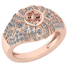 Certified 1.04 Ctw Morganite And Diamond Ladies Fashion Halo Ring 14K Rose Gold (VS/SI1) MADE IN USA