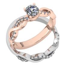 Certified 0.77 Ctw Diamond SI2/I1 2 Tone 2 Pcs Engagement 14K Rose And White Gold Ring