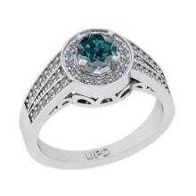 0.85 Ctw I2/I3 Treated Fancy Blue And White Diamond 10K White Gold Engagement Halo Ring
