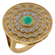 1.34 Ctw I2/I3 Emerald And Diamond 14K Yellow Gold Antique Style Wedding Ring