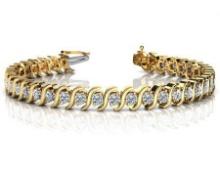 CERTIFIED 14K YELLOW GOLD 1.10 CTW G-H SI2/I1 CLASSIC S SHAPED DIAMOND TENNIS BRACELET MADE IN USA