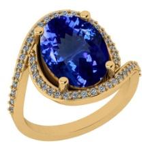 Certified 6.13 Ctw VS/SI1 Tanzanite and Diamond 14K Yellow Gold Vintage Style Ring
