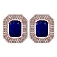 3.66 Ctw Bule Sapphire And Diamond 14k Rose Gold Halo Stud Earring