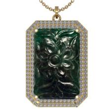 103.57 Ctw SI2/I1 Emerald And Diamond 14K Yellow Gold Vintage Style Necklace