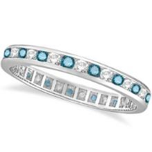 Blue and White Diamond Channel Set Eternity Ring Band 14k Gold 1.00ctw