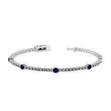 2.20 Ctw SI2/I1 Blue Sapphire and Diamond 14K White Gold Bracelet