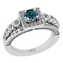 1.00 Ctw I2/I3 Treated Fancy Blue And White Diamond 10K White Gold Anniversary Ring