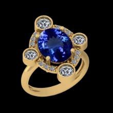 6.11 Ctw VS/SI1 Tanzanite And Diamond 10K Yellow Gold Vintage Style Ring