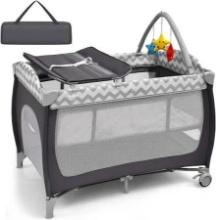 Baby JOY 4 in 1 Pack and Play Portable Baby Play Yard with Bassinet Bed - Grey