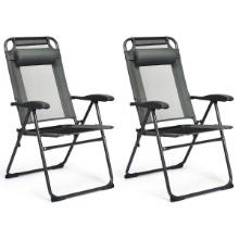 2 PCS Patio Adjustable Folding Recliner Chairs - Gray - 28" X 23" X 40" (L X W X H)