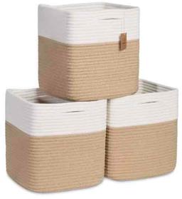 NaturalCozy Storage Cubes 11 Inch Cotton Rope Woven Baskets for Organizing