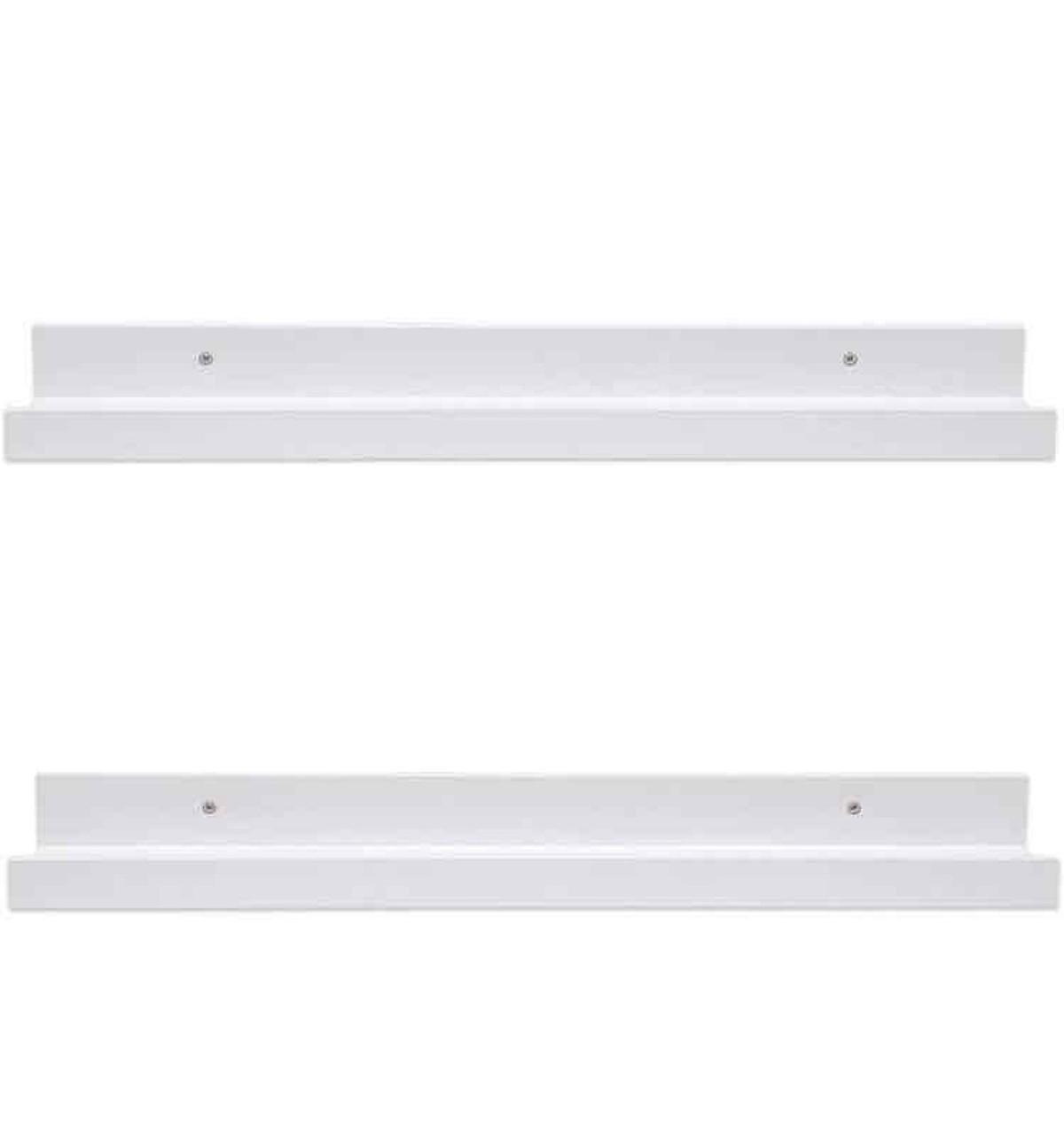 AZSKY White Floating Shelves Wall Mounted Set of 2, 24 Inch Picture Ledge Shelf (Solid Pine Wood)