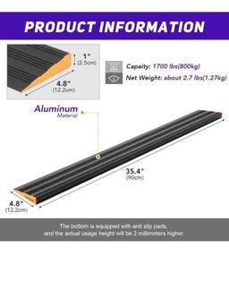 LIEKUMM 1" x 35.4" Threshold Ramp, 1700LBS Capacity, Suitable for Transition Threshold, Step,