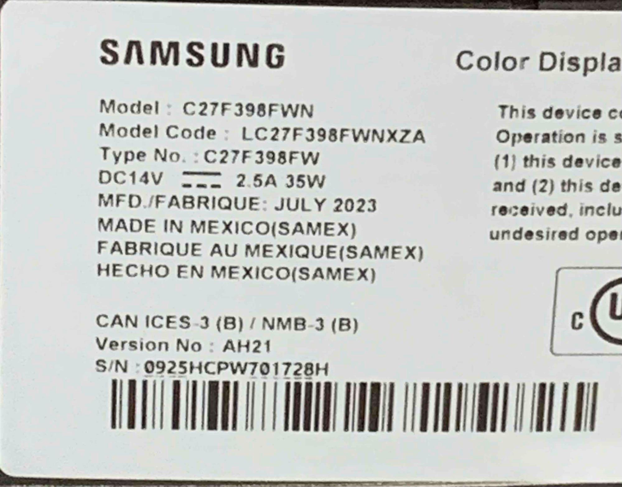 SAMSUNG 27" CF39 Series FHD 1080p Curved Computer Monitor