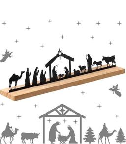 Nativity Scene Nativity Sets for Christmas Indoor Black Metal Nativity Set with Wood Base