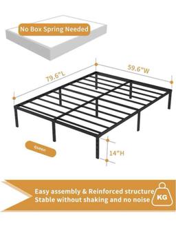 14 Inch Queen Bed Frame - Durable Platform Bed Frame Non-Slip Metal Bed Frame No Box Spring Needed