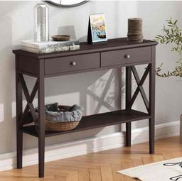 ChooChoo Console Table with Drawers, Narrow Wood Accent Sofa Table Entryway Table with Storage Shelf