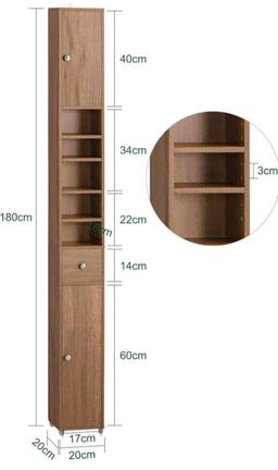 Haotian BZR34-PF, Natural Bathroom Tall Cabinet with 1 Drawer, 2 Doors and Adjustable Shelves,