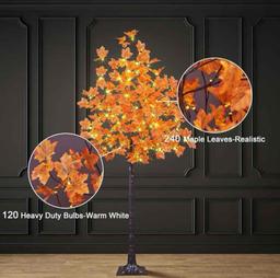 LIGHTSHARE 6FT 120LED Artificial Lighted Maple Tree Warm White Fall Decorations Indoor Ourdoor