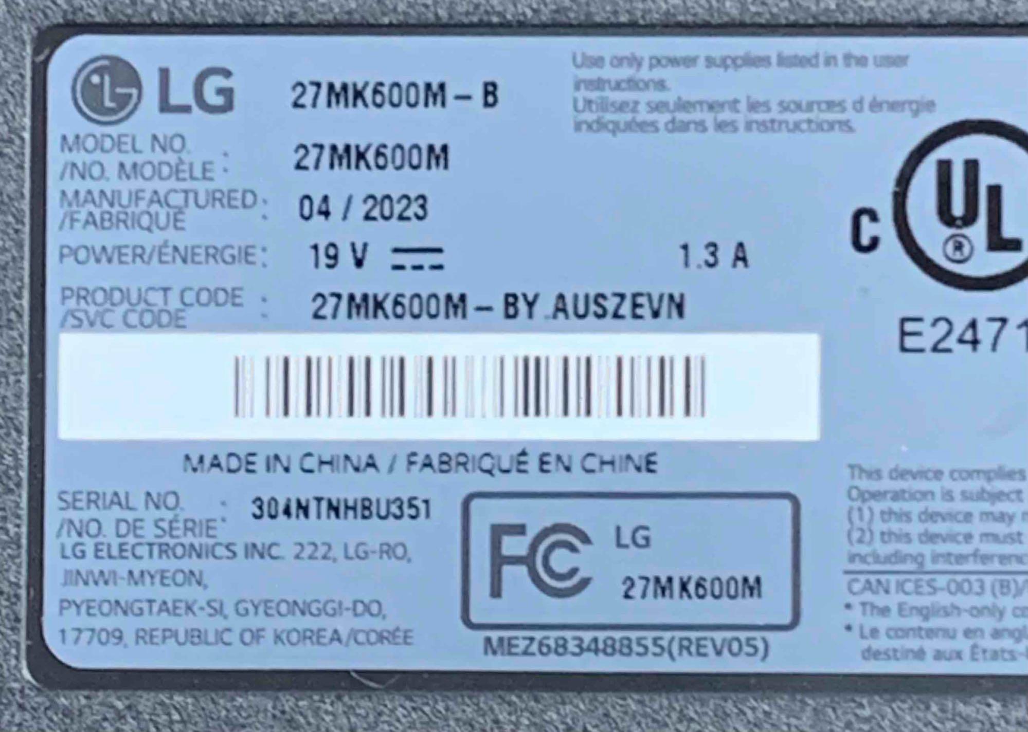 LG 27MK600M-B Monitor 27" HD (1920 x 1080)