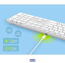 AUSDOM White Wireless Full Size Keyboard: Bluetooth Multi-Device USB Cordless Slim Quiet Keyboard