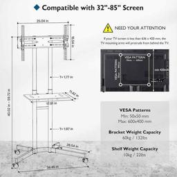 Rfiver Rolling TV Stand with Power Outlet, Mobile TV Stand with Upgraded Wheels for 32-83 Inch LCD