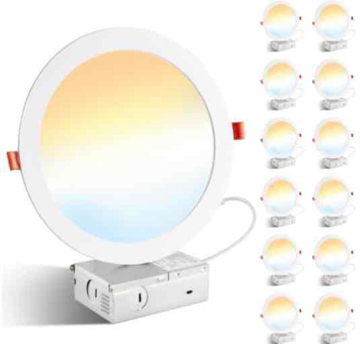 LEDIARY 5CCT 12 Pack Ultra Thin LED Recessed Lighting 8 Inch Slim Selectable 2700K-6000K