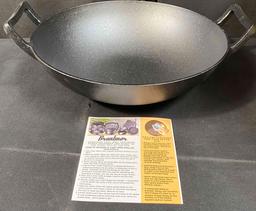 Bruntmor Pre-Seasoned Cast Iron Wok 14-inch w/Large Loop Handles & Flat Base