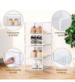 JONYJ 4 Pack Shoe Organizer, Clear Plastic Stackable Shoe Storage, Multifunctional Shoe Box,