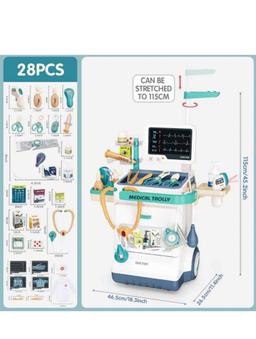 Doctor Kit for Kids 28 Accessories Pretend Medical Station Set Mobile Cart with Lights,Thermometer,