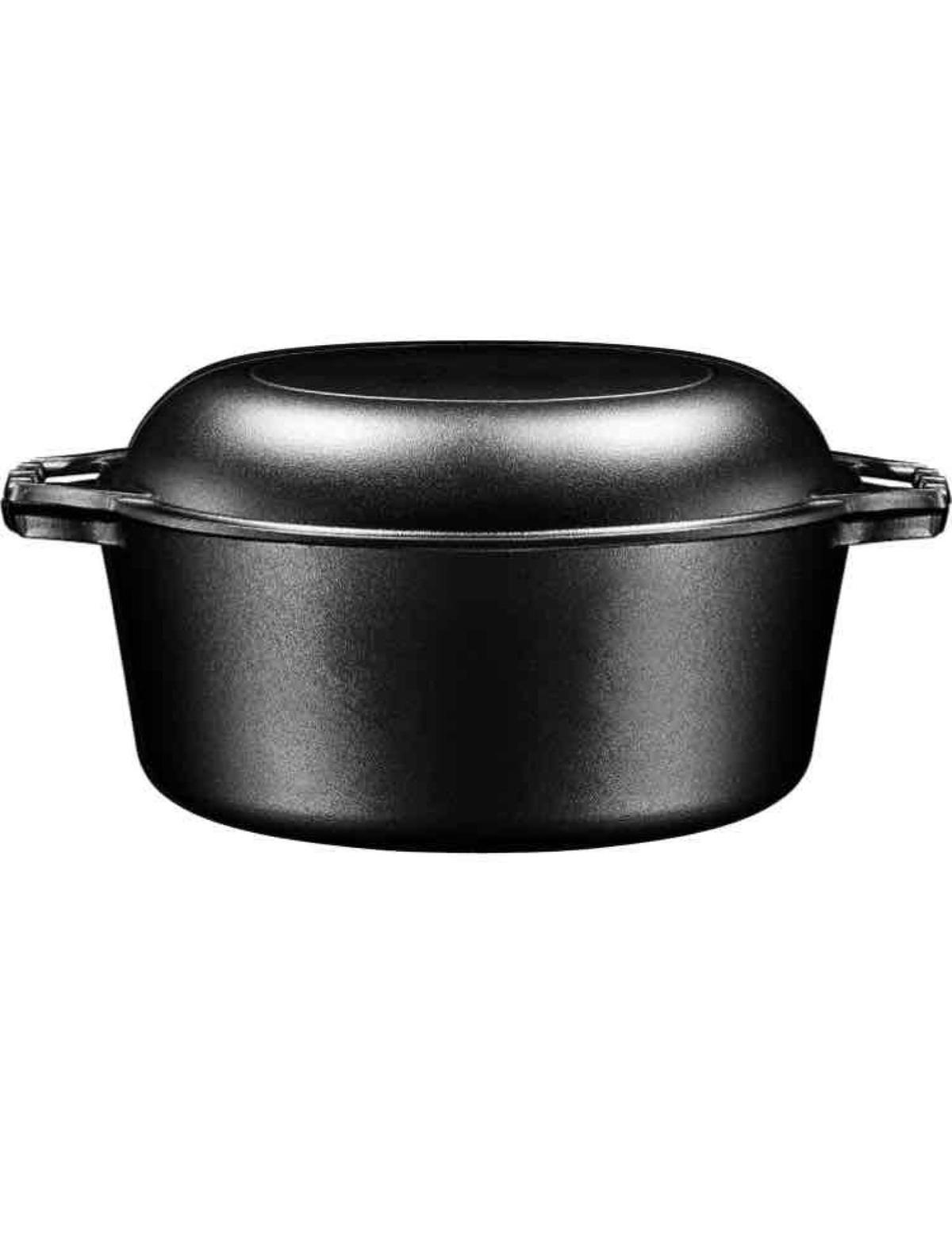 Bruntmor Pre-Seasoned Cast Iron Dutch Oven and Skillet Lid - 7 Quart All-in-One Casserole and