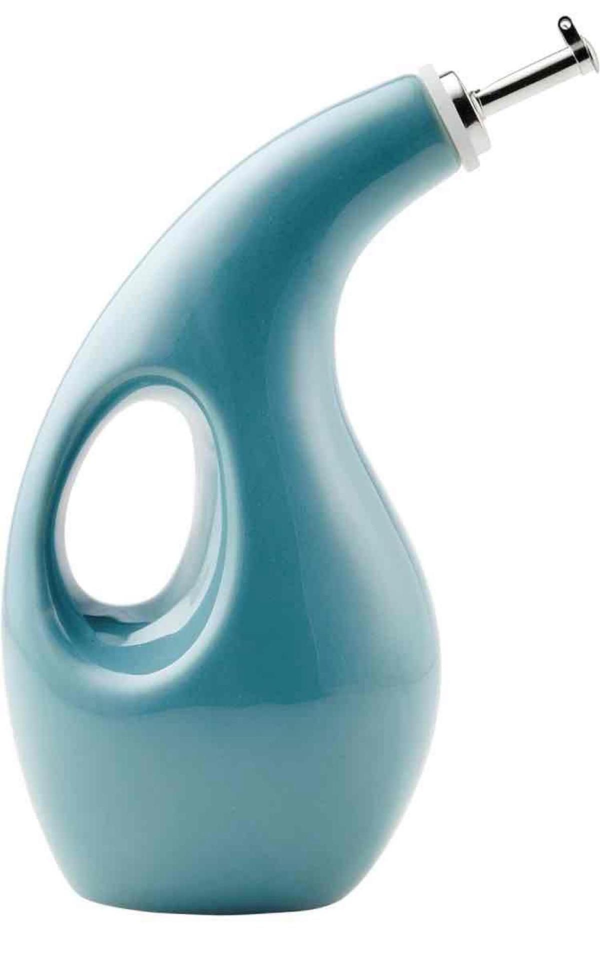 Rachael Ray 48467 Ceramic EVOO Oil and Vinegar Dispensing Bottle with Spout, 24 Ounce - Agave Blue