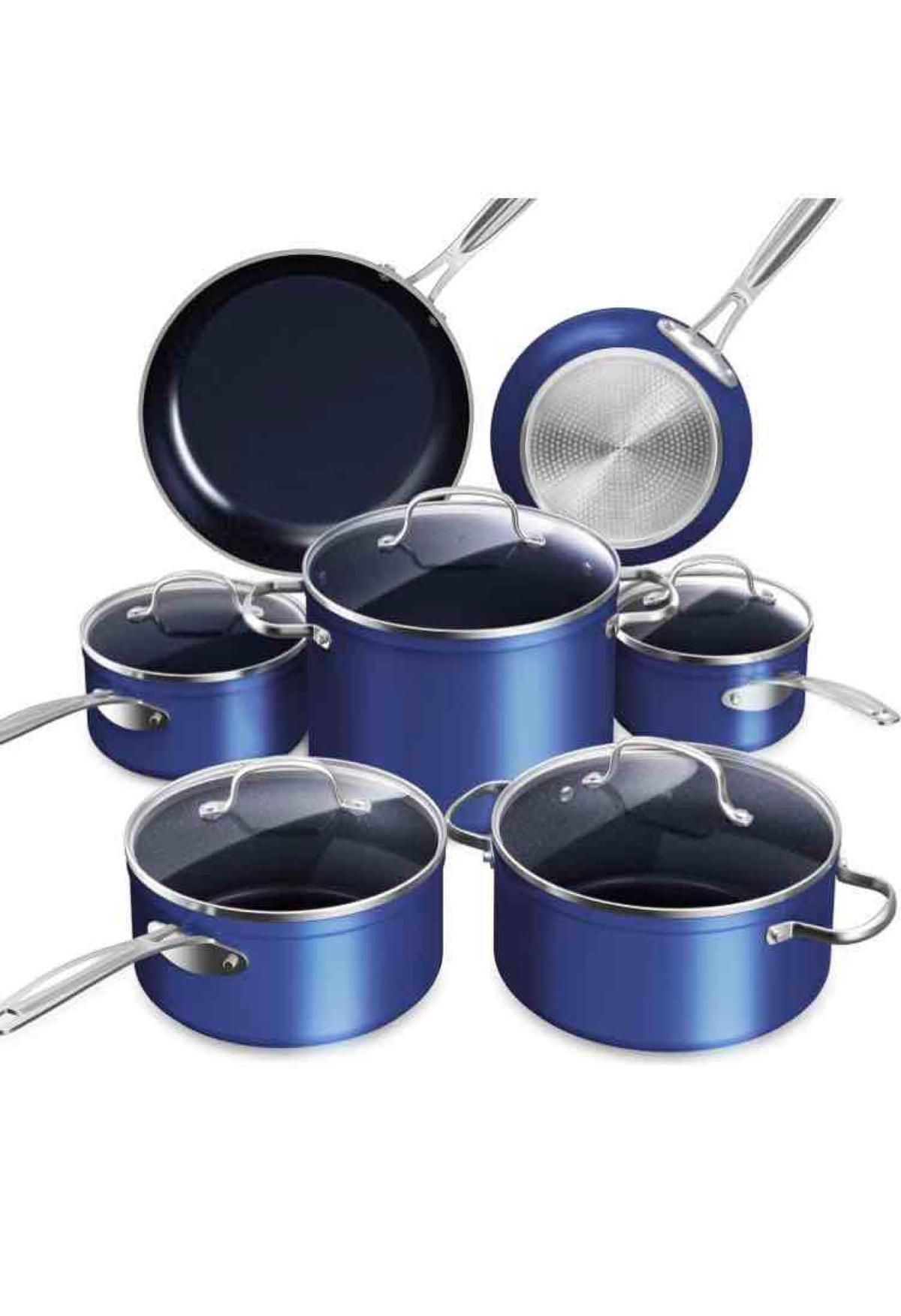 Nuwave Healthy Duralon Blue Ceramic Nonstick Coated Cookware Set, Diamond Infused Scratch-Resistant,