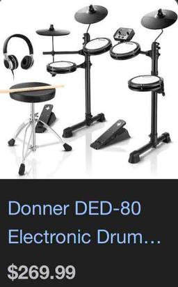 Donner DED-80 Electronic Drum Set with 4 Quiet Mesh Pads