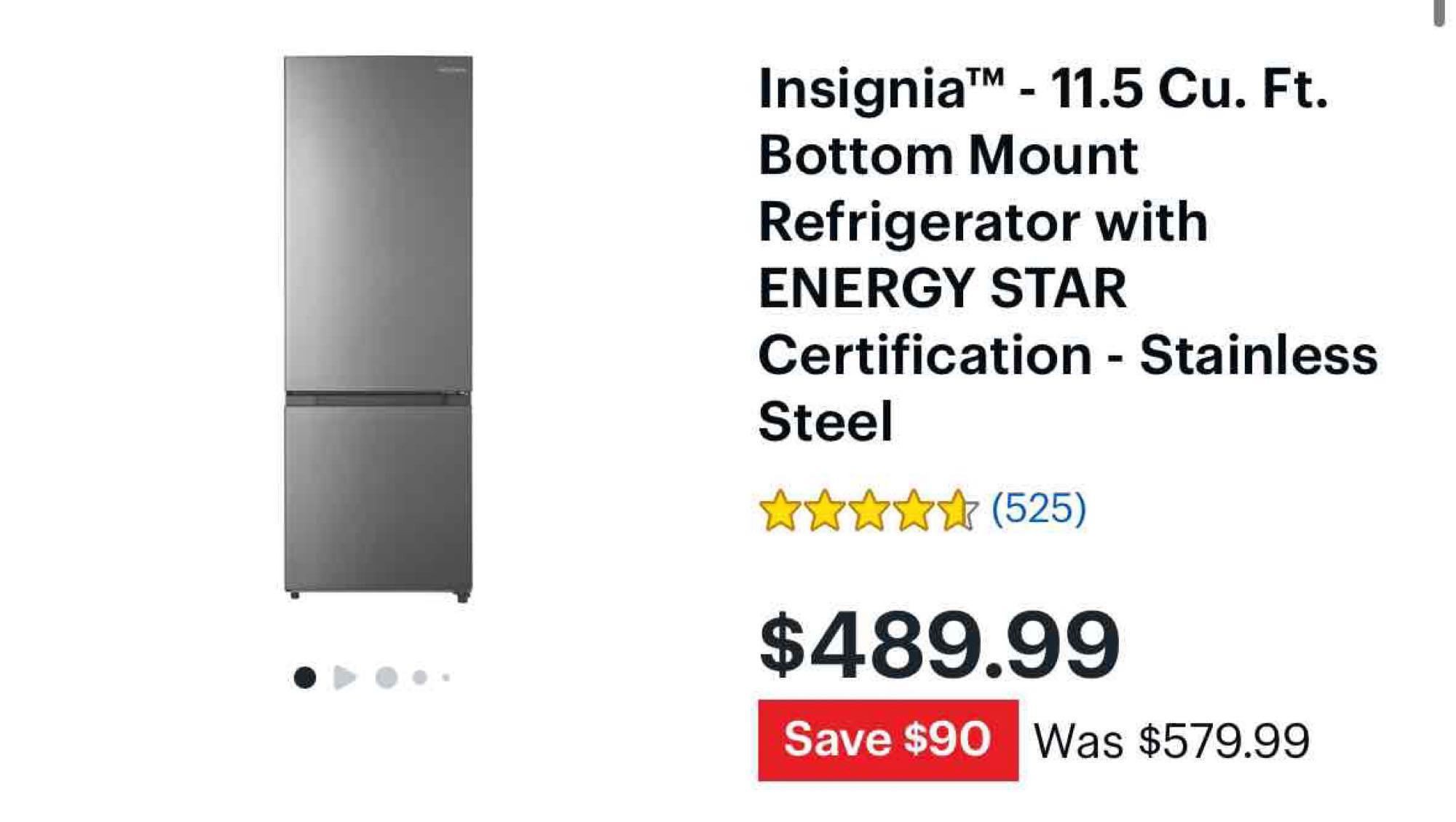 Insignia - 11.5 Cu. Ft. Bottom Mount Refrigerator with ENERGY STAR Certification - Stainless Steel