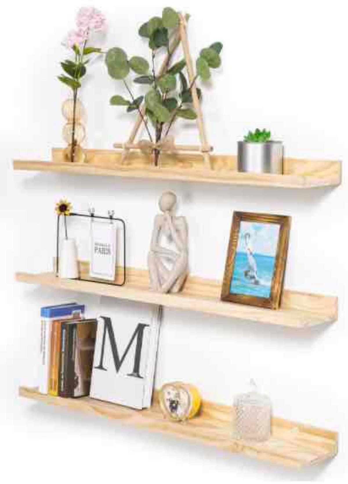 Natural Wood Hanging Floating Shelves Storage Wall Shelf