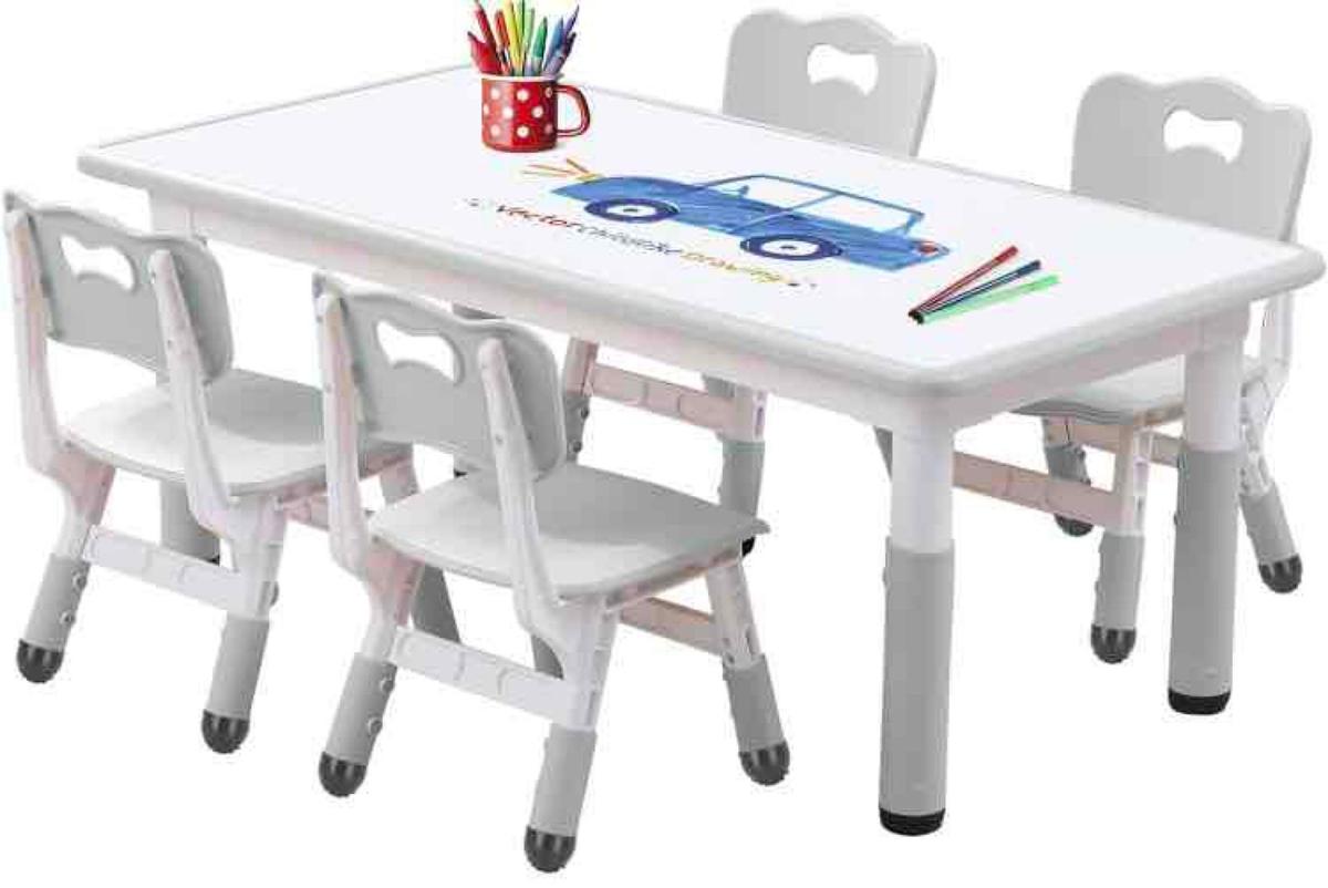 Kids Art Table and Chair Set with 4 Seats Height Adjustable Children Study