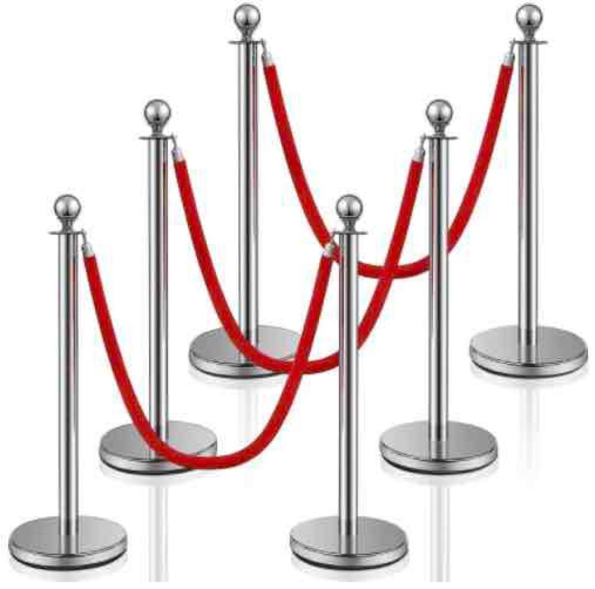 Stainless Steel Stanchion Post Queue 5 ft Red Velvet Rope Red Carpet