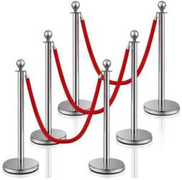 Stainless Steel Stanchion Post Queue 5 ft Red Velvet Rope Red Carpet