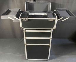 Ollieroo 4 in 1 Aluminum Rolling Organizer Box Lift Handle Lock 2 wheel 2 Keys Each Layer Total 8