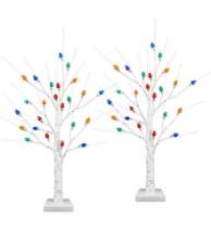 Timer ] Ruidazon 2 Pack Lighted Birch Tree, 26" Christmas Birch Tree with 24 Led Red Green Orange