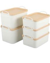 ANMINY Lidded Plastic Storage Bins Set White Desk Basket Box Cube Drawer Organizer Kitchen Container