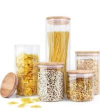 Urban Green Glass Jar with Bamboo Lids, Glass Airtight food Storage Containers, Glass Canister set,