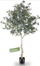 6ft Artificial Eucalyptus Tree in Plastic Nursery Pot, Tall Faux Eucalyptus Stems Fake Plants with