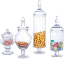 MyGift 4 Piece Set Clear Glass Apothecary Jars with Lids